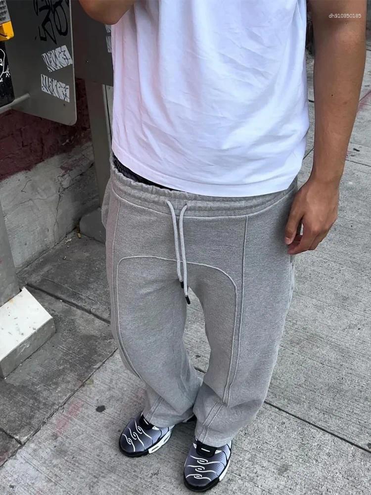 Men's Pants American Baggy Harajuku Retro Elastic Binding Rope Design Oversized Sweatpants Men Personalized Streetwear High Street Trendy Straigh