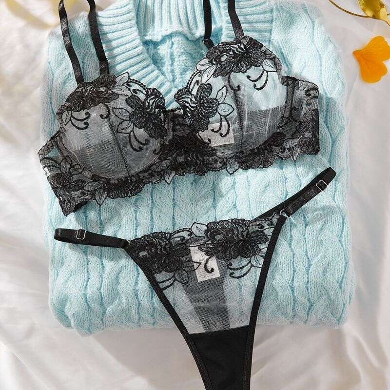 Lace Sexy Lingerie Kano Romantic Valentine S Day New Floral Embroidery Sheer Push Up Sexy Lingerie Set For Women