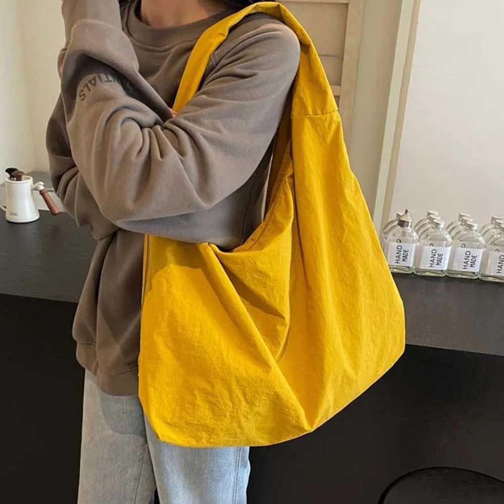 Casual Nylon Shoulder Bag Double Zipper Design Japanese Style Large Capacity Tote Bag Multi-Pocket Solid Color Storage PouchT251121