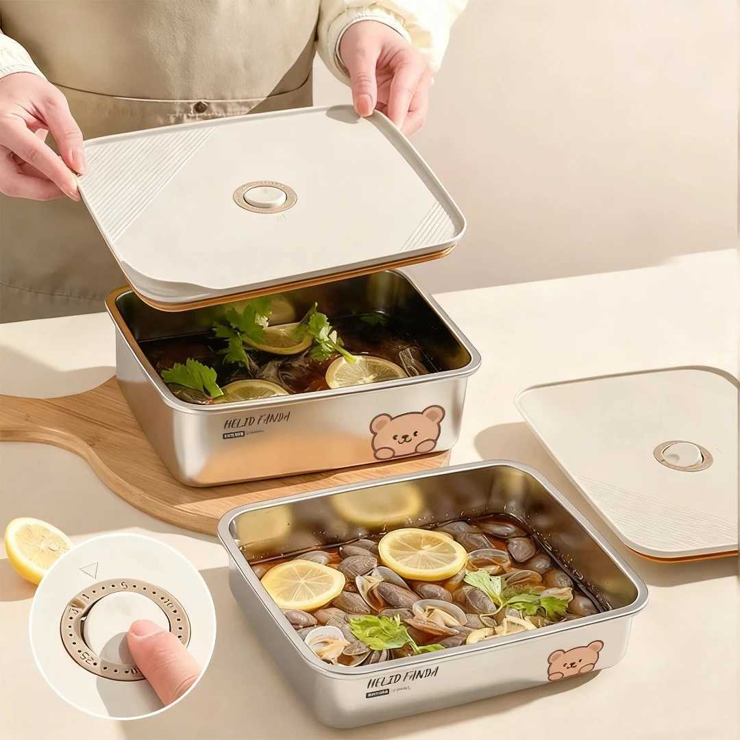 WORTHBUY Sealed Food Container 304 Stainless Steel Fresh-keeping Box Large Capacity Lunch Box Oven Induction Cooker SafeM251121