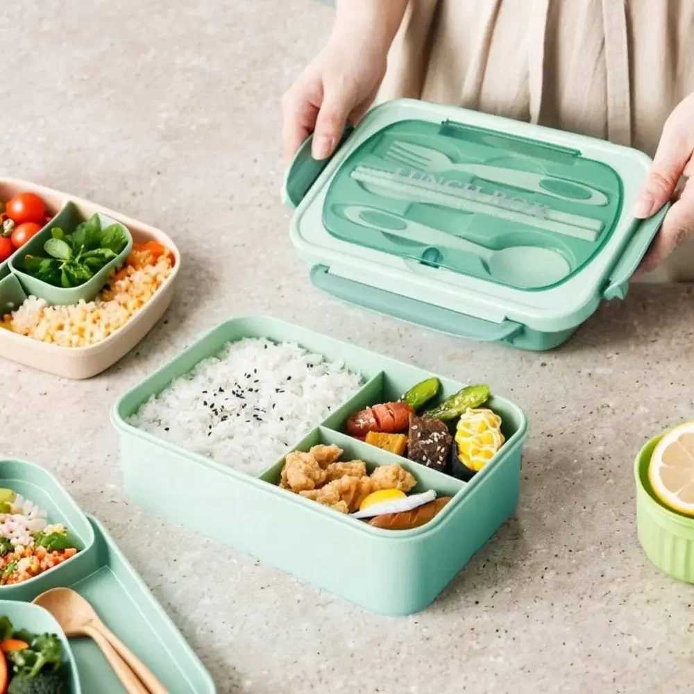 Durable With Cutlery Student Lunch Box Leakproof Microwaveable Food Storage Container Rectangular 1200ml Picnic Box CampingM251121
