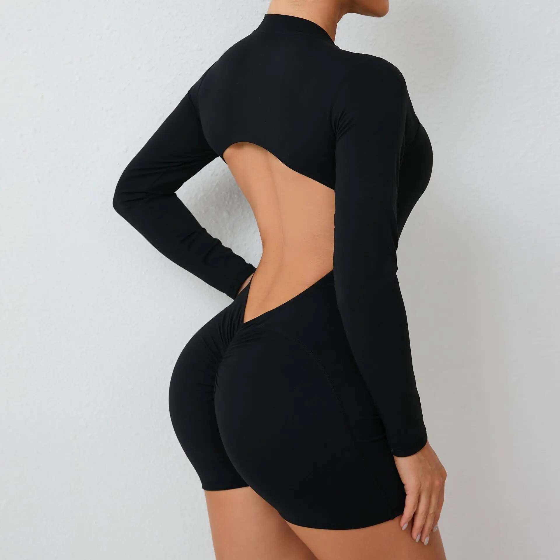 2025--Hollowed-Out Back Half Zipper Onesie Each Hip Exercise Fiess Big Backless Quick Dry One-Piece Yoga Suit