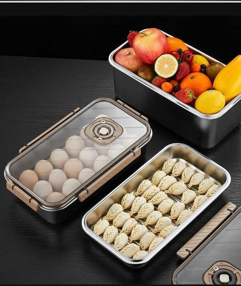 304 Stainless Steel Fresh-keeping Box Dumpling Egg Storage Box Refrigerator Quick Frozen Sealed Food Containers Kichen OrganizerM251121