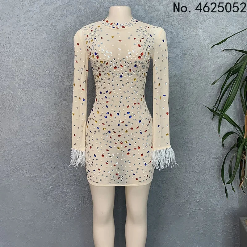 Customized Fashion Women Mesh Crystals Sexy Short Dress Ladies Evening Party Bodycon Rhinestones Costume Birthday Wear Mini 251112