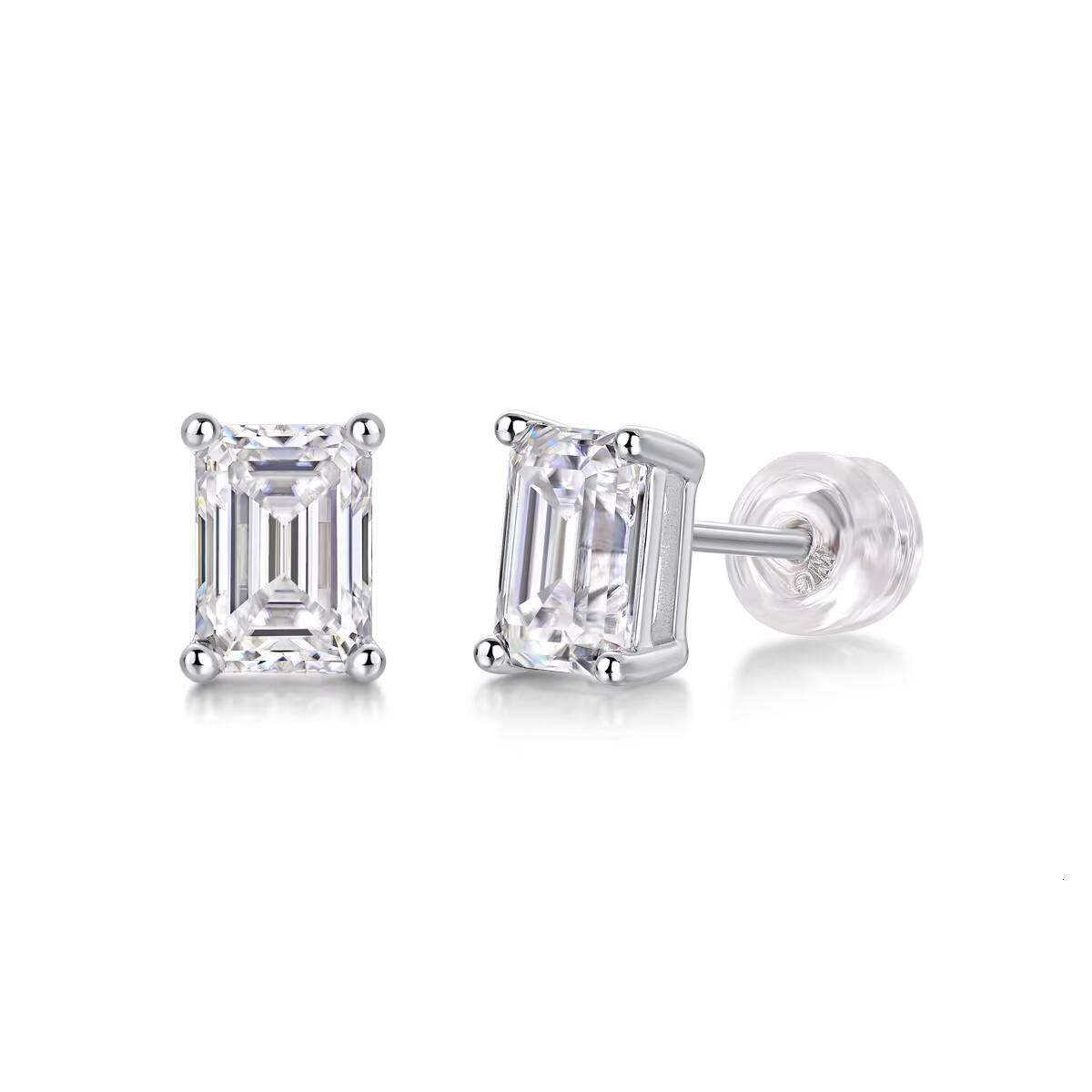 Zanlong 12955 S925 Sterling Silver Plated 18k Gold Emerald Moissanite Earrings Monsan Jewelry White Gold Plated Earrings