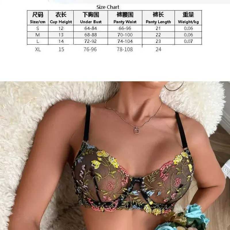 Floral Embroidery Lace Bras Set Women Sheer 2-Piece Sexy Bra Panties Lingerie Fashion Underwear Set IntimatesXJ251106