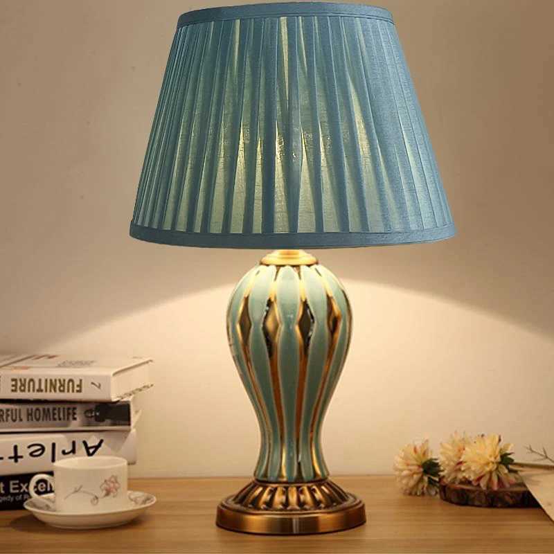 OUDELADI American style antique blue desk lamp living room bedside lamp hand painted creative ceramic desk lamp C251121