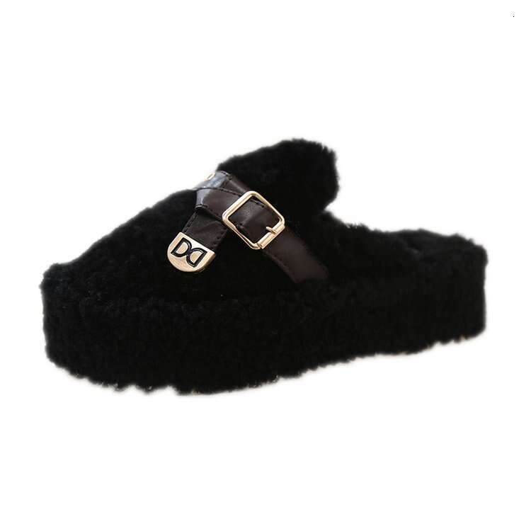 Fashion Designer Slippers Shoes Booties Platform Thick Sole Closed Toe Mules For Women 2025 Winter Lamb Wool Fleece Lined Warm Cotton Slippers