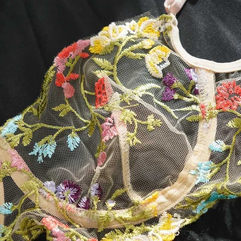Floral Embroidery Lace Bras Set Women Sheer 2-Piece Sexy Bra Panties Lingerie Fashion Underwear Set IntimatesXJ251106