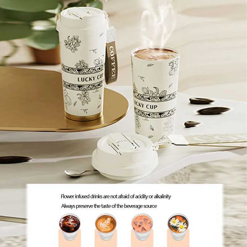 Beautiful Coffee Cups Stainless Steel Thermal Cup Drink Items Tumbler Large Capacity Tea Espresso Travel Straw Coffeeware Dining L251121VN0Z W260226