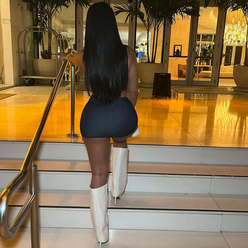 hoodie Women's Wear Spring/Summer Women's New Fashion Trendy Sexy Low Cut Tank Top Solid Color Hip Wrap Zipper Short Skirt Set jacket