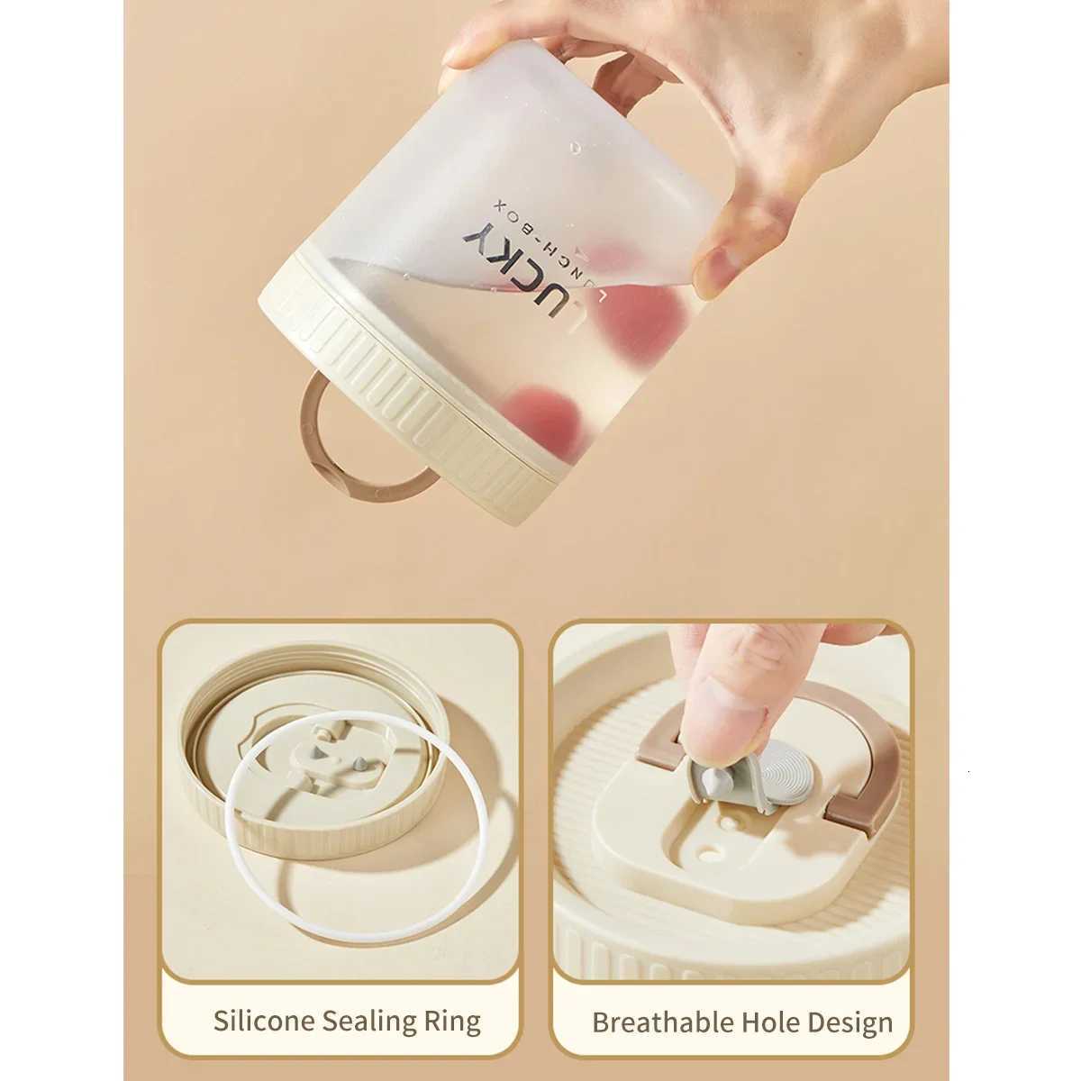 Stainless Steel Insulated Lunch Boxes Food Grade Microwave Heating Double-layer Bento Refrigerator Fresh-keeping Circular LunchM251121