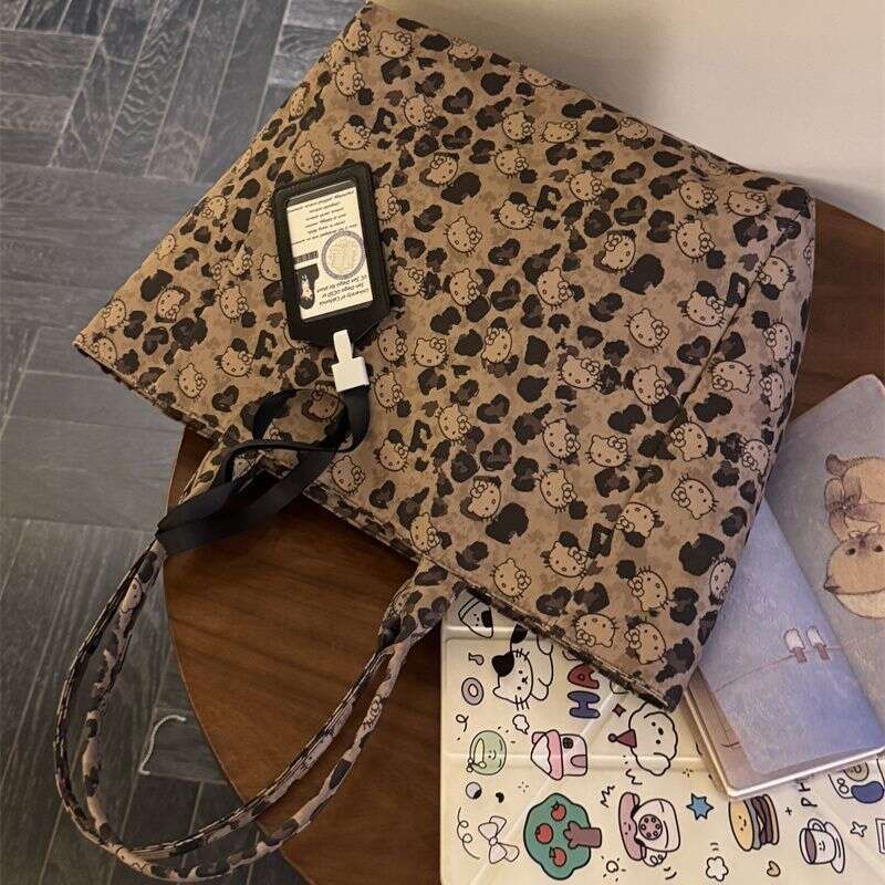 Canvas Bag Large Capacity Shopping Bag Vintage European And American Style INS Leopard Print Canvas For Girls Lazy Casual Single Shoulder C