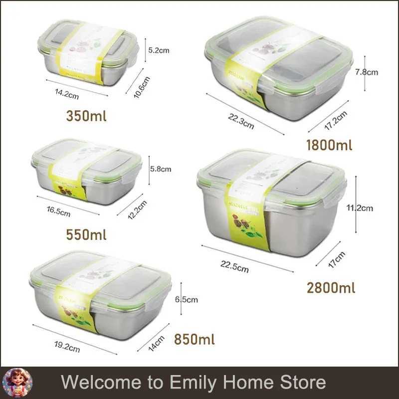 304 Stainless Steel Lunch Box with Lid Fresh-keeping Box Sealed Fruit LeakProof Container Bento Refrigerated Storage KitchenwareM251121