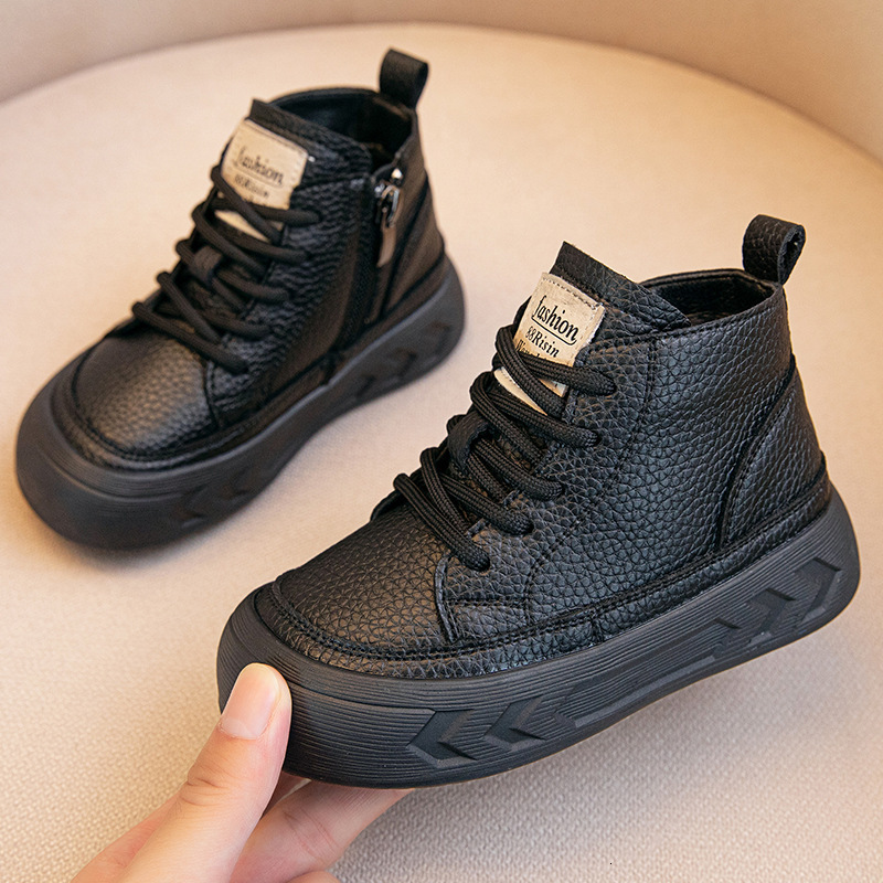 New designer shoes Boys Genuine Leather Martin Boots Winter New Children s Fleece Lined Warm Cotton Shoes Girls Top Layer Cowhide Short Boots