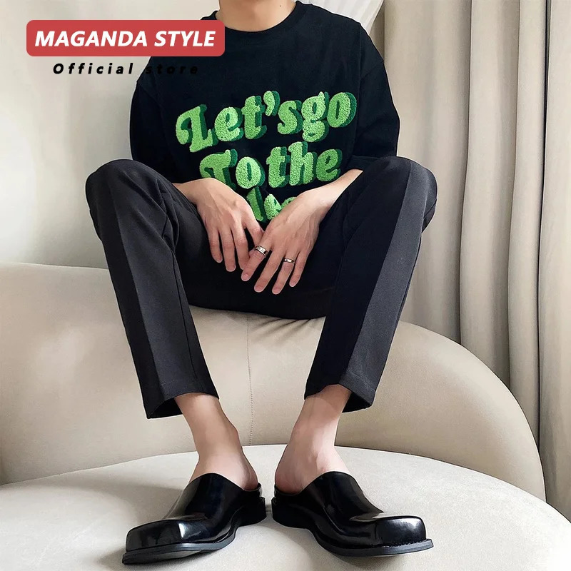 Original n leather slippers for mens summer outdoor wear flat bottomed breathable casual straight drag black Muller shoes 251121