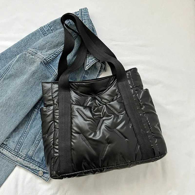 Winter Down Cott Casual Tote Bags For Wen Solid Color Fi Shoder Bag Ladies Handbags For Cmuting Gift Y251121