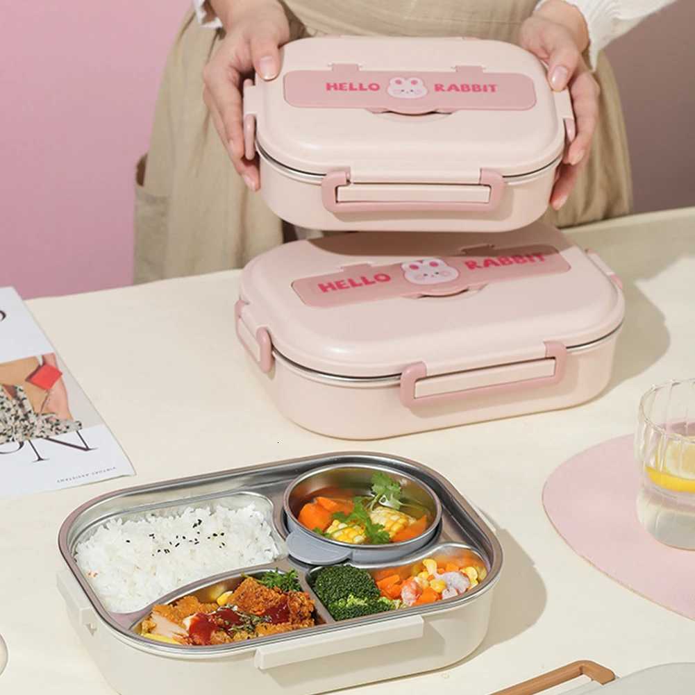Stainless Steel Bento Box Microwave Safe 850/1500ml Leakproof Sealed Food Container Easy To Clean Rabbit 2/4/5 Grids for LunchM251121