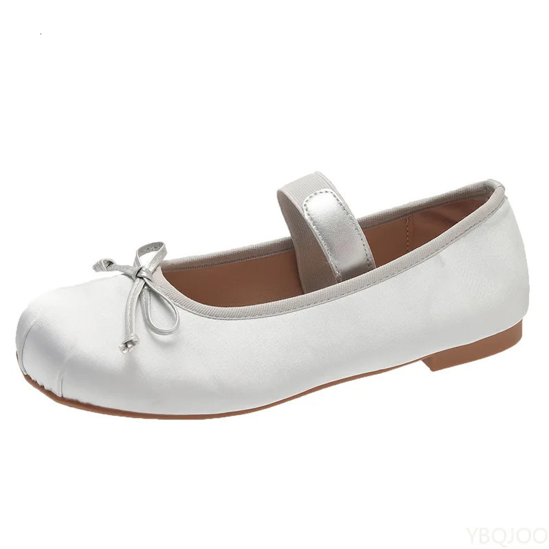 Womens Mary Jane Shoes Ballet Flats Female Bow Silk Satin shoes Round Toe Flat Women Plus Size Shallow mouth Zapatos 251121