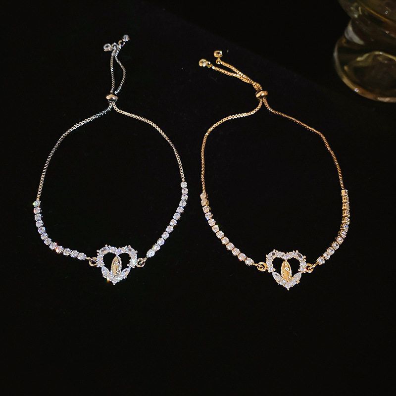 Super Shiny Zircon Oval Heart Buddha Adjustable Light Luxury High-end Feel Bracelet Niche Exquisite Jewelry for Women - view 8