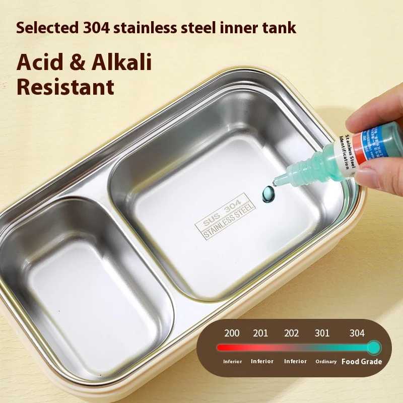 304 Portable Lunch Box Stainless Steel Lunch Box Office Workers and Students Can Enter The Microwave Oven Heating Insulation BoxM251121