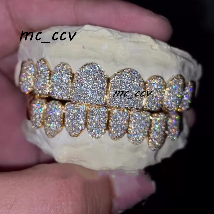 Custom Diamond Grillz Hip Hop 925 Sterling Silver Iced Out Moissanite Diamond Grillz for Teeth
