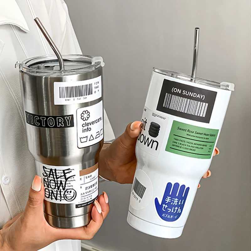 900ML Bottle 304 Stainless Steel Thermos With Straw Sports Water Bottles Keep Cold Thermal Mug Outdoor Portable Cup L2511214ERL W260226