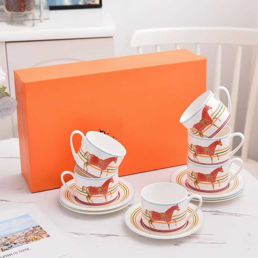 Bone china coffee cup and saucer H home set creative tea cup with saucer simple flower tea ceramic cup for home use S25421