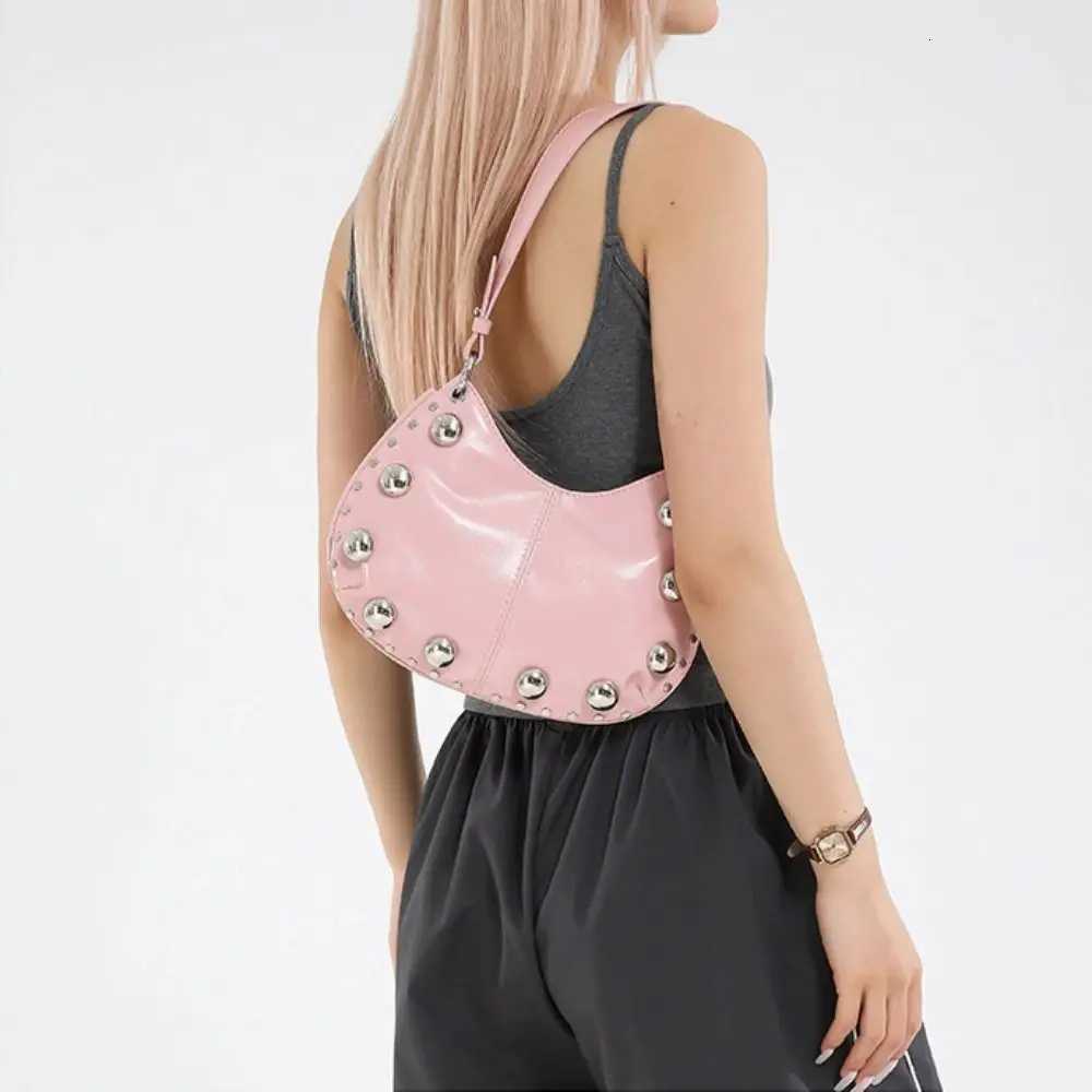 Cute Crossbody Bag Rivets PU Underarm Bag Small Pack Solid Color Punk Style Handbags Korean Style Brown Shoulder Bag GiftT251121