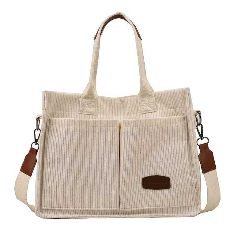 Corduroy Tote Bag for Women Spring Summer Wide Strap Shoulder Bag Crossbody Purse with Pocket Casual Commute Handbag Bucket BagT251121