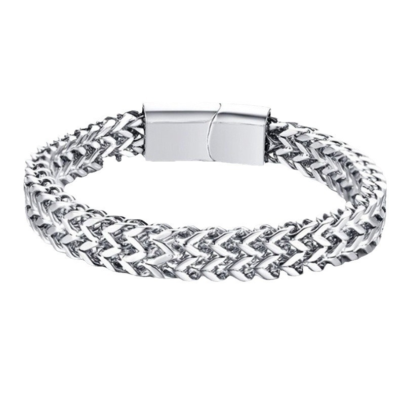 Woven stainless double-layer magnetic buckle men's titanium steel square punk chain bracelet