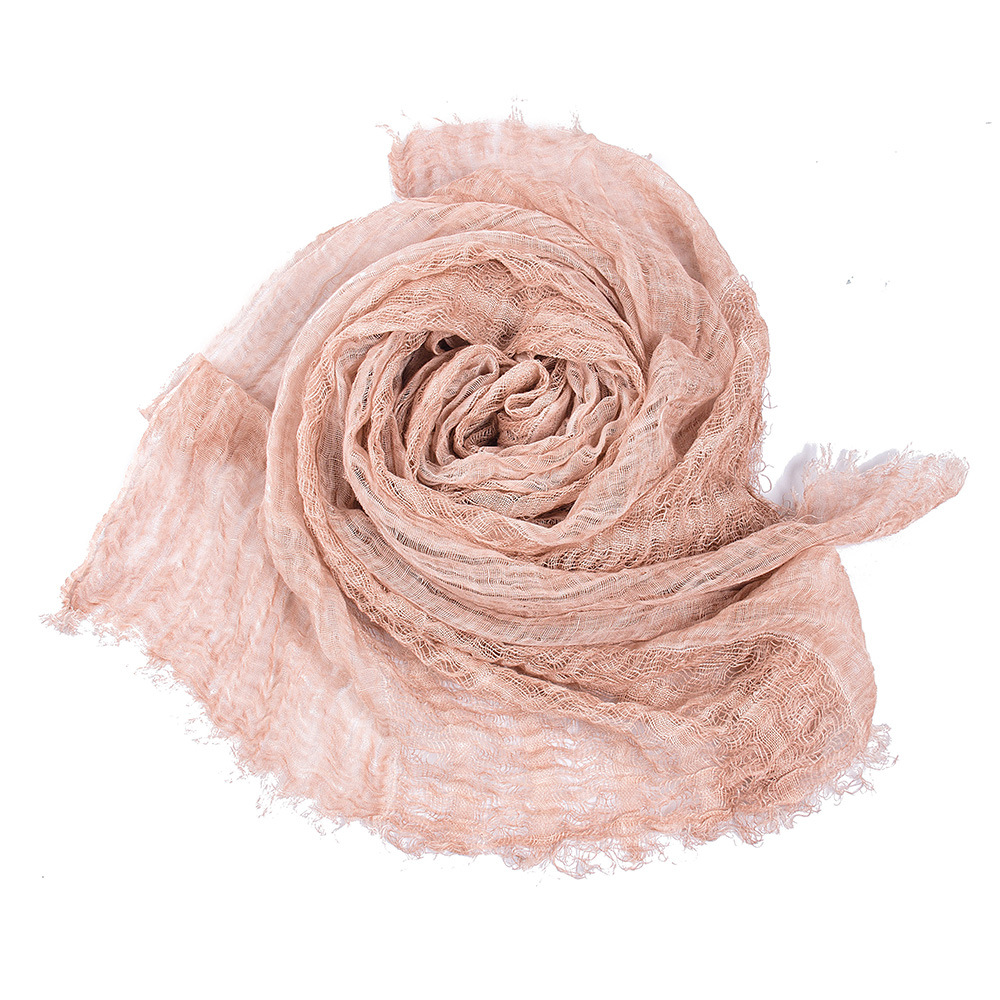 K468 2024 Spring and Summer Thin Solid Color Linen Scarf Tie-Dye Retro Style Women's Scarf Tassel Decoration Sunscreen Shawl