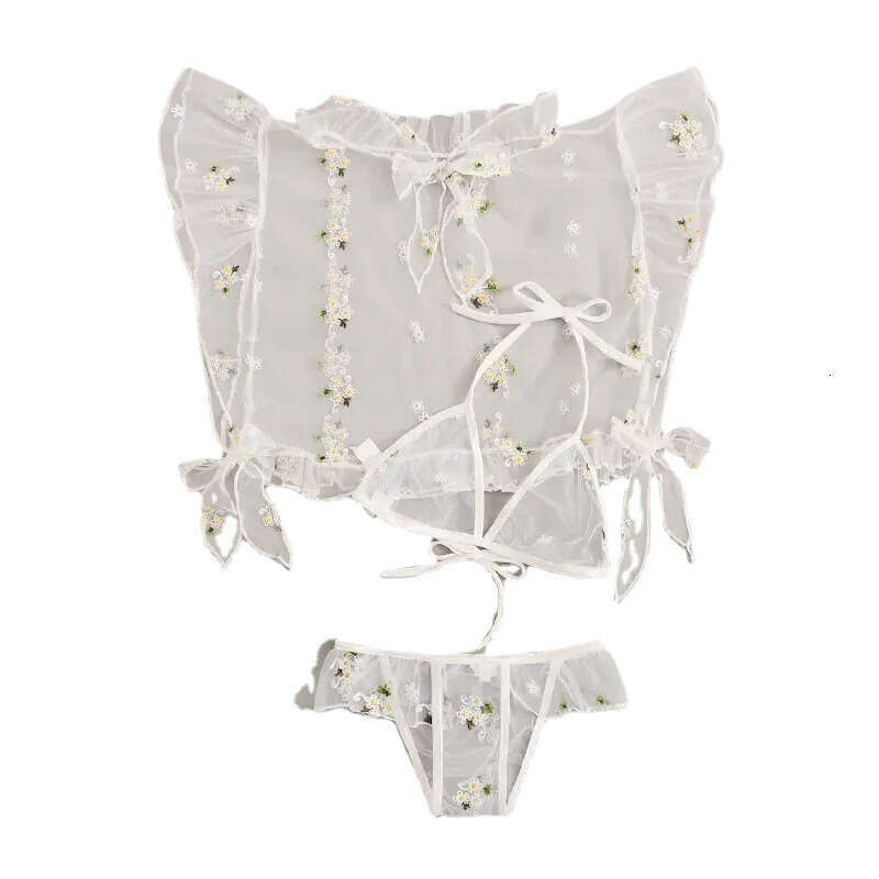 Lace Sexy Lingerie New Sexy Perspective Mesh Off Shoulder Top T Trouser Fun Set