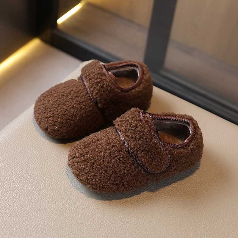 2025 Children Plush Shoes Winter New Girls Fashion Causal Cotton Shoes Solid Color Warm Outdoor Kids Soft Flat Shoes Hook LoopW251121