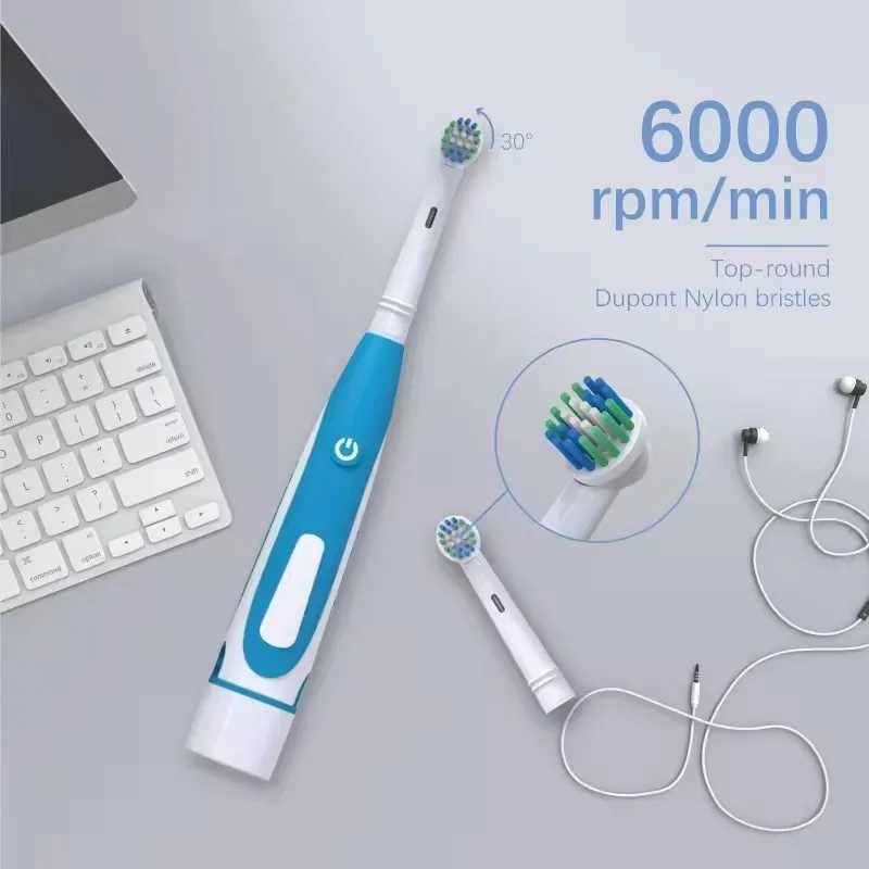 Electric Toothbrush Rounded Vibrate Heads Teeth Brush Soft Bristle Rotation Gum Care Battery Power Teeth Whitening For Adults C251121