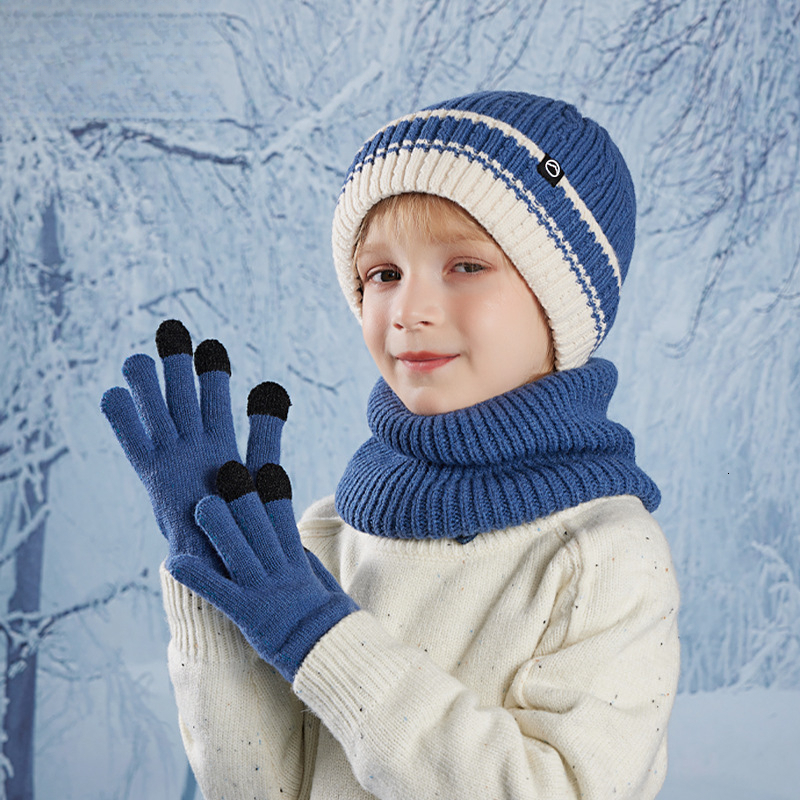 Children's Hat Designer Gloves and Scarf Set Winter Fleece Ear Protection Knitted Beanie Baby Outdoor Warm Pullover Hat free shipping