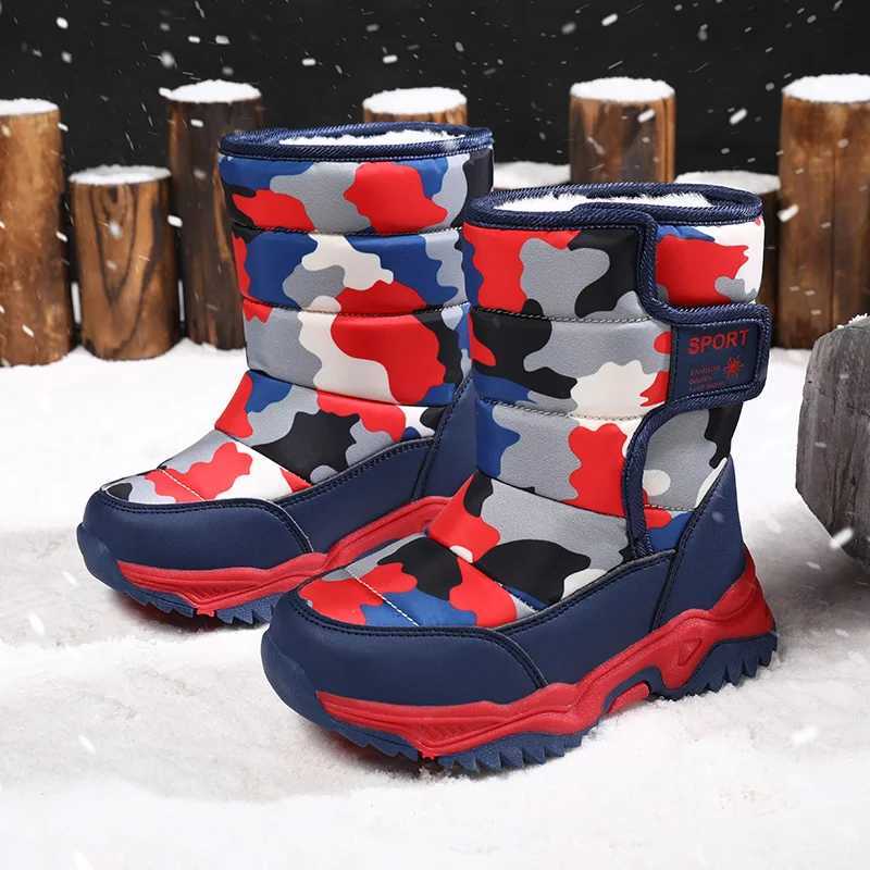 Kids Snow Boots Boys Warm Winter Shoes Outdoor Walking Sneakers Camouflage Comfortable Platform Plush Sports Boy BootsW251121