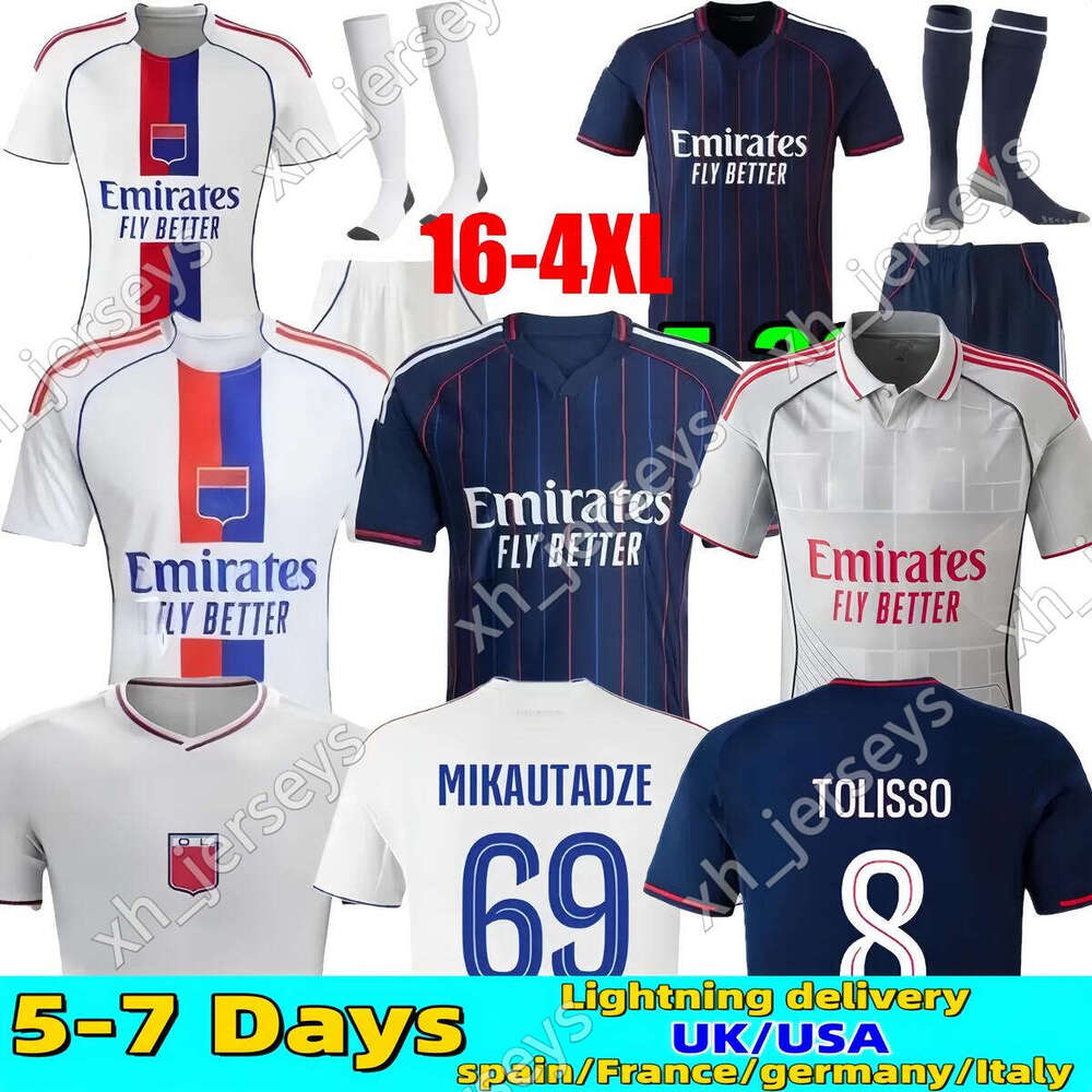 25 26 Maillot Lyon Soccer Jerseys 2025 2026 75-Year Olympique Lyonnais OL 3rd Fourth Shirts CHERKI man kids kit Mikautadze FOFANA Men Football Shirt NUAMAH Kids