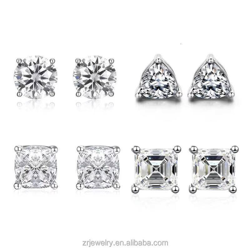 1ct Moissanite S925 Sterling Silver Earring Gra Certified Round Emerald Cut Screw Back Moissanite Stud Earrings