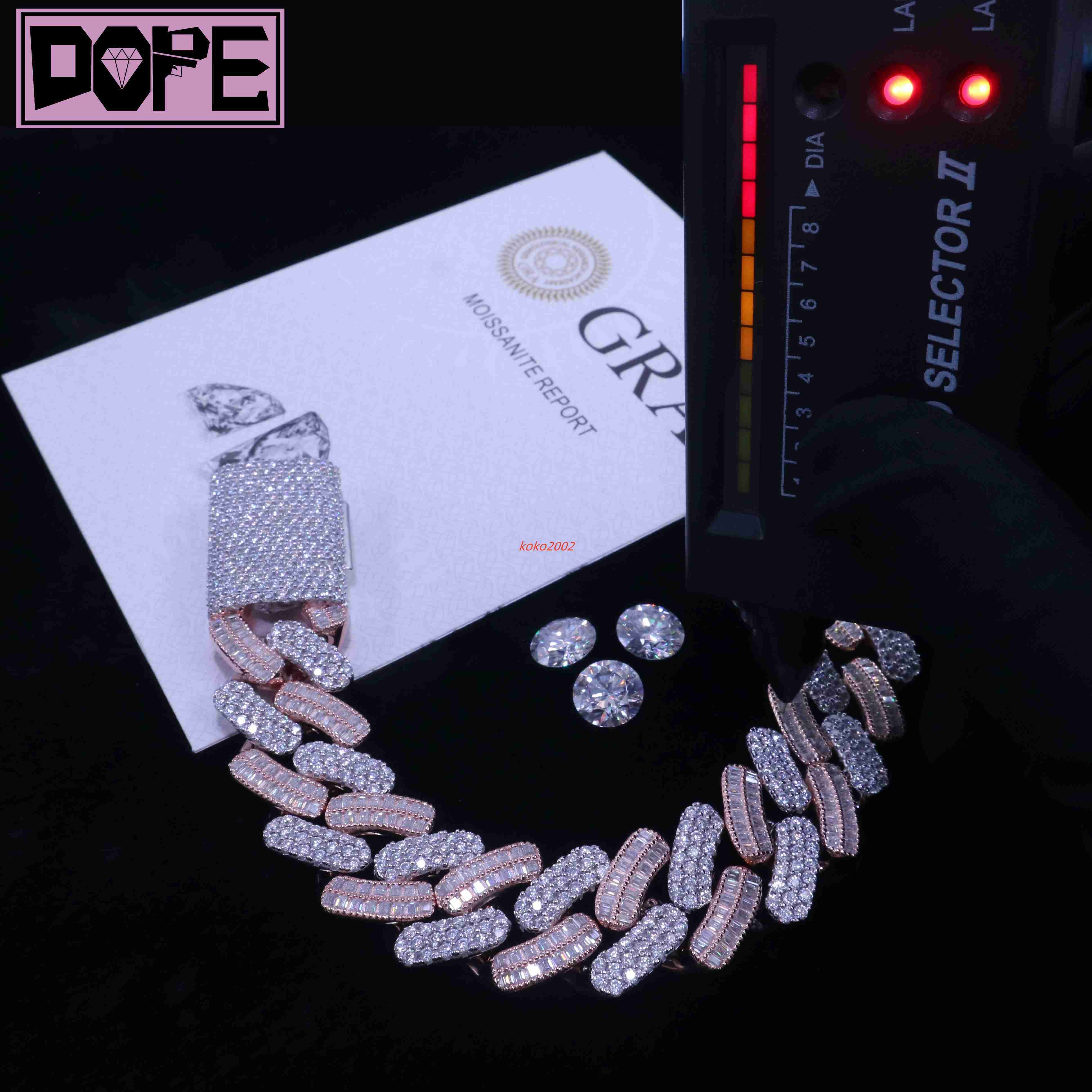 Hip Hop Moissanite Bracelet Pass Diamond Tester 925 Silver Two Tone Iced Out Moissanite Cuban Link Chain