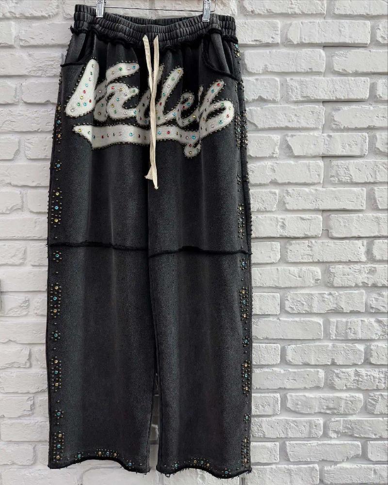 Women's Pants Vintage Washed Valley Dreams Tracksuit - Embroidered Zip-Up Hoodie & Studded Shorts Set Y2K Streetwear Two-Piece Distressed Bl Z260