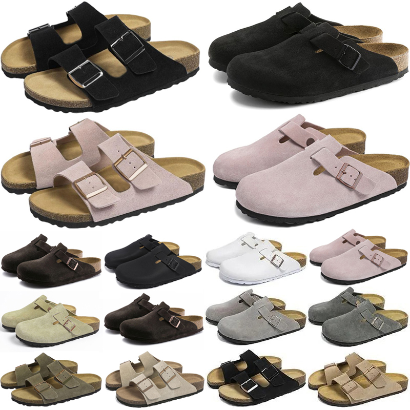 Men Women Designer Slides Clogs Sandals Fashion Suede Leather Taupe Mocha Black White Grey Pink Khaki Lady Woody Mules Casual Buckle Strap Slippers Flip Flops Scuffs