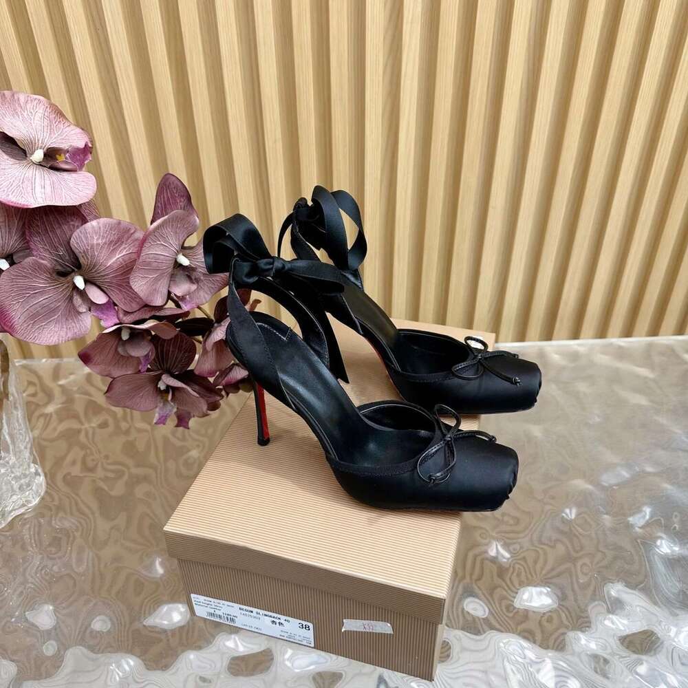 Women Size35-42 Silk Genuine Leather Pumps Super High Heels Butterfly Knot Ankle Strap Designer Shoes atillas De Mujer