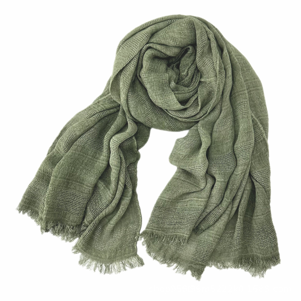 K459 Cross-border women's cotton scarf winter style solid color jacquard hollow literary style warm neck scarf factory wholesale