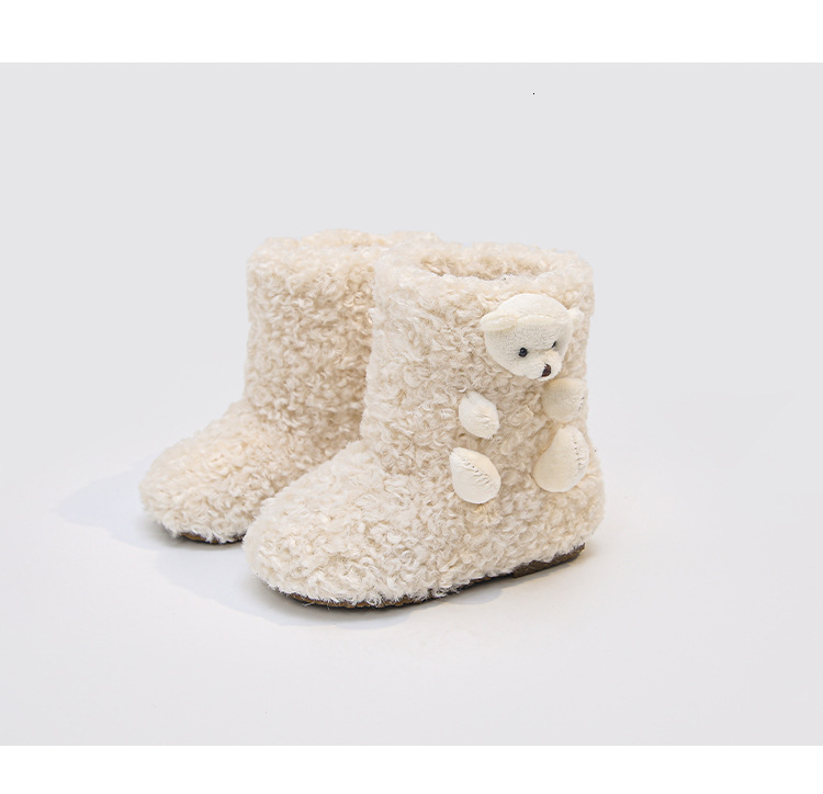 New designer shoes Children s Furry Boots Autumn Winter New Girls Cute Bear Cotton Boots Warm Snow Boots Soft Sole Fleece Short Boots