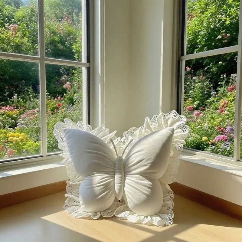 New Handmade Butterfly Lace Cushion Ultra Soft Plush Case for Sofa Bedroom Office Chair Aesthetic Home Decor Girl Gift C251121