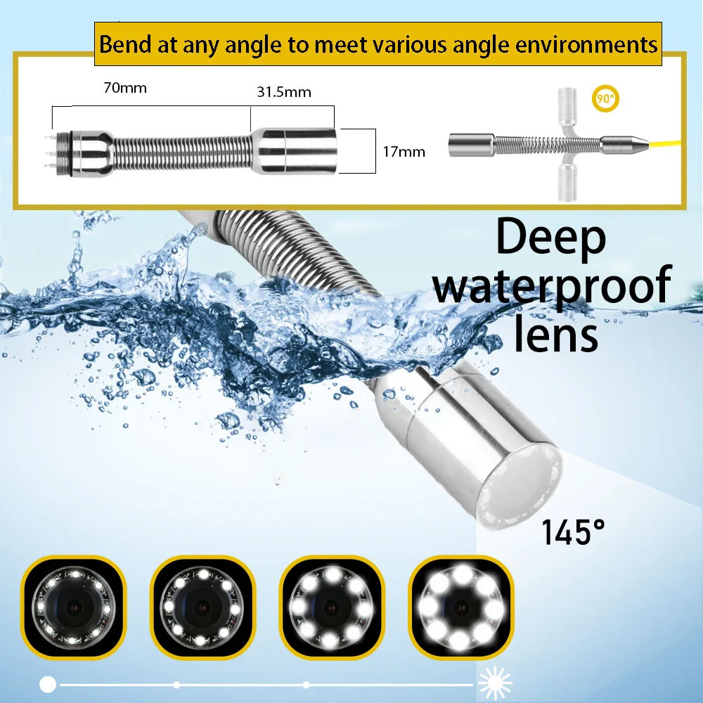 Endoscope 43inch Sewer Pipe Inspection Camera 4500mAh with battery IP68 1000TVL drainage 17MM Pipeline Industrial 250408