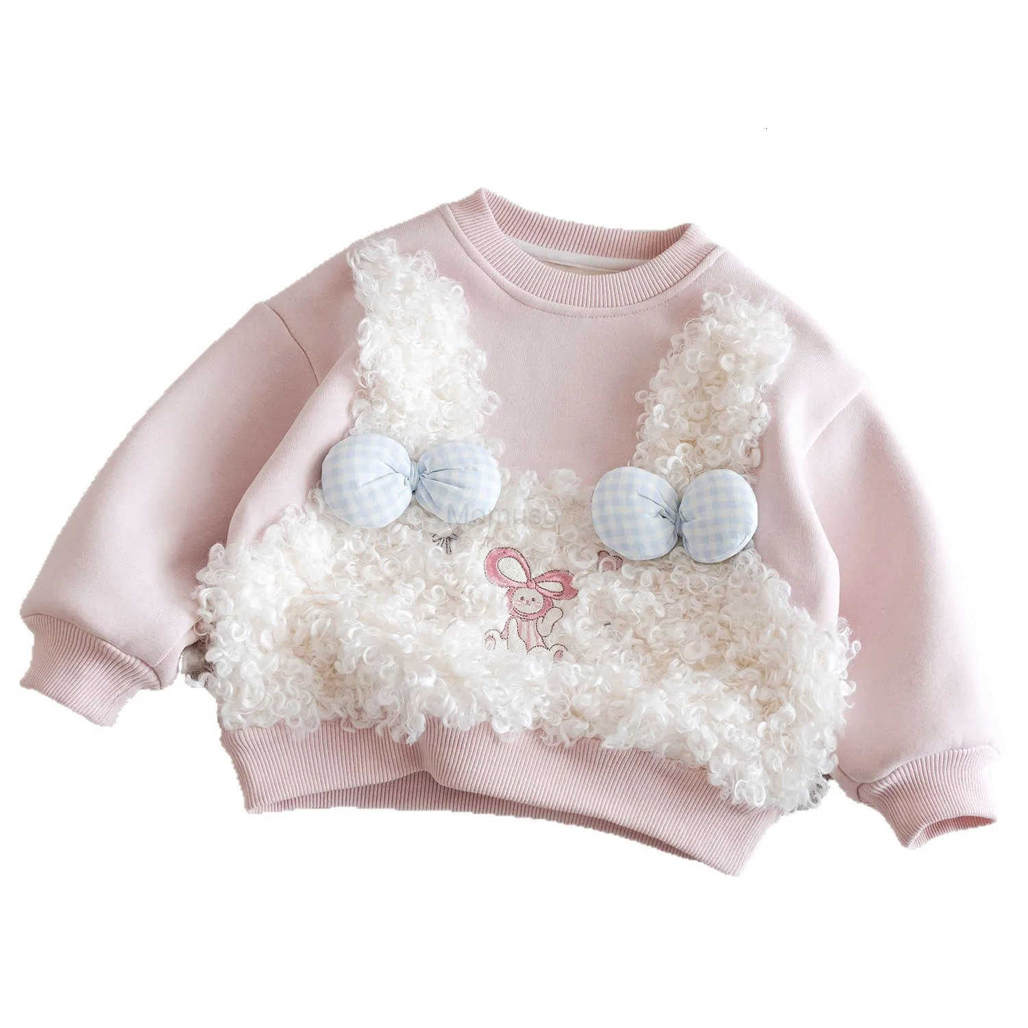 Sanrio Korean Winter Toddler Kid Girls Hoodies Rabbit Bow Little Baby Girls Sweatshirt Thick Warm Fleece Spliced Infant Girls Pullovers H251121