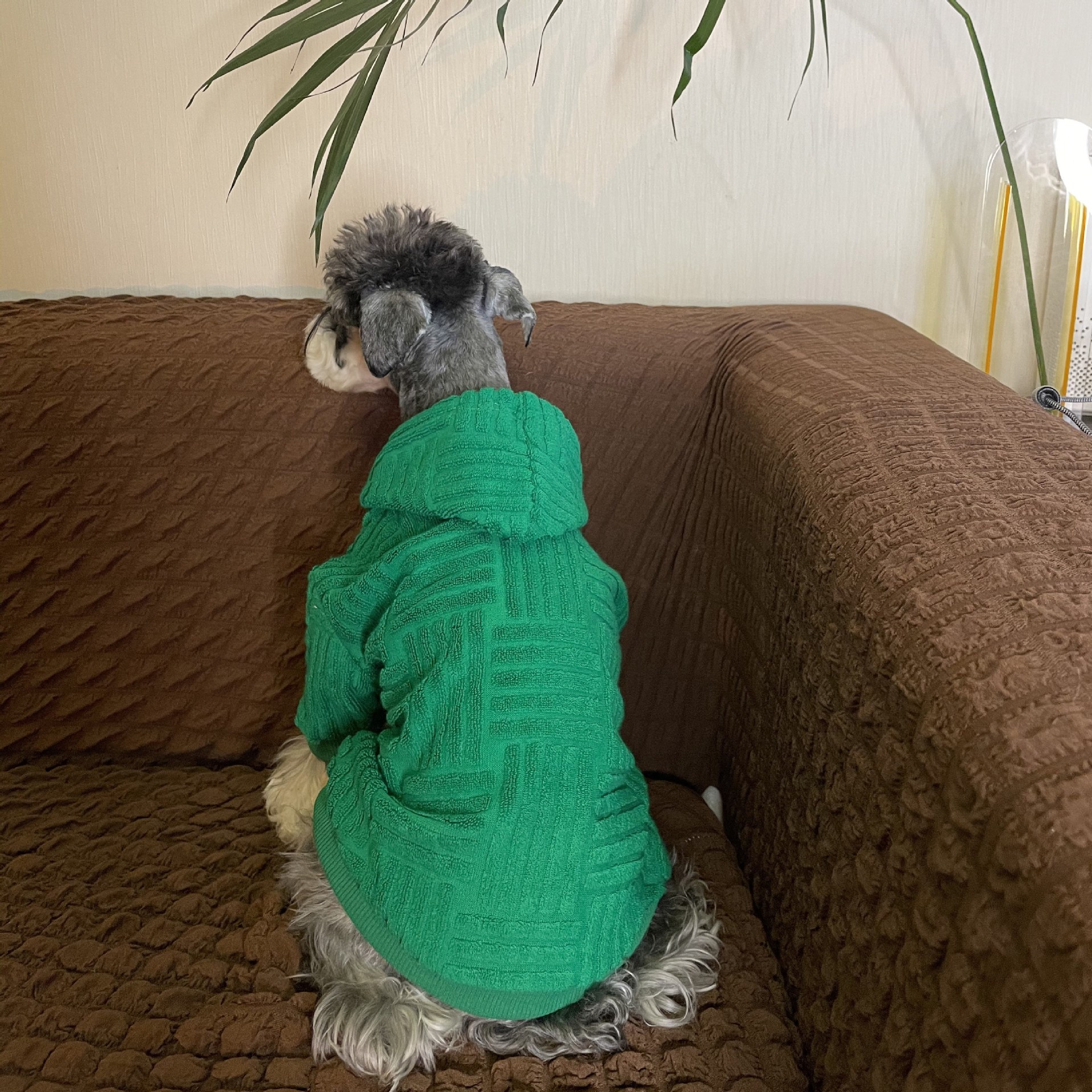 Green Striped Dog Hoodie, Premium Dog Sweater Pullover, Fashion Dogs Coats Soft Comfy Cotton Pet Clothes Hoodies with Hat for Schnauzer Poodle Bichon 