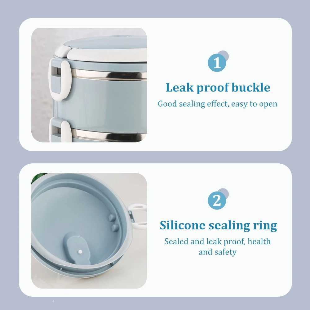 4 Separate Stackable Insulated Lunch Box Round Shape Thermos Food Containers Stainless Steel Inner Food Thermal Box Keep HotM251121